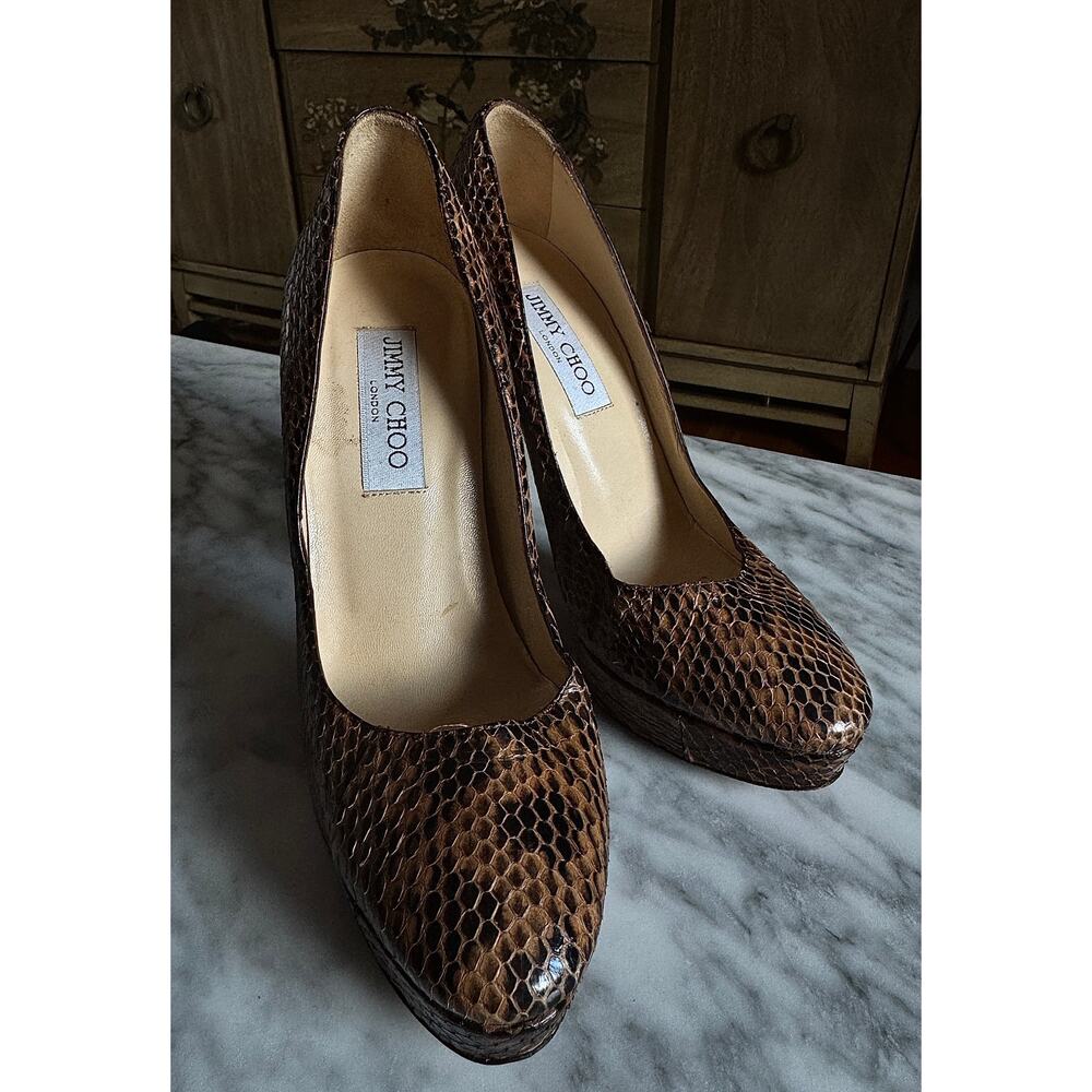 Jimmy Choo Beige And Brown Python Platform Heel P… - image 1